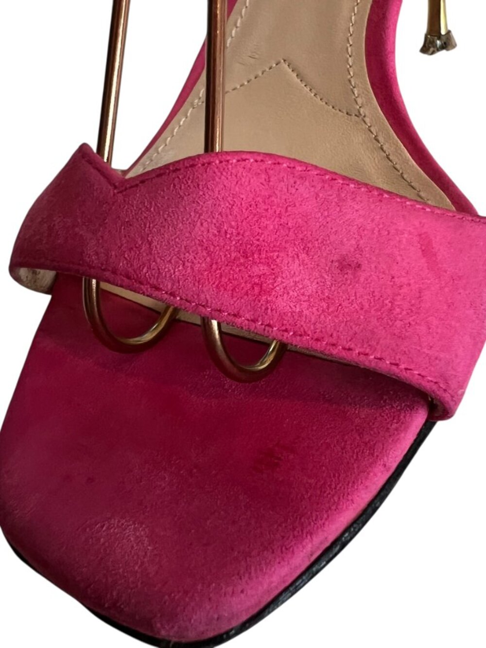 Prada high heel sandals pink suede 37.5 square toe ankle strap - Picture 14 of 15
